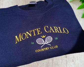 Monte Carlo Vintage Unisex Country Club Sudaderas bordadas Vintage Crewneck bordado