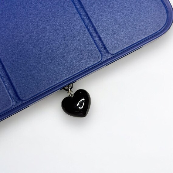 Black Resin Heart Dust Plug: USB-C, Lightning, Micro-USB Port Charm