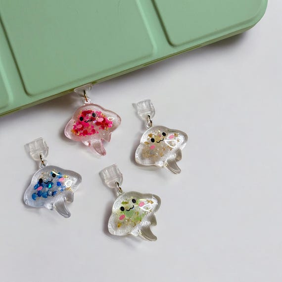 Cute Manta Ray Dust Plug Charms - USB-C, Micro USB, Lightning Port Covers for Kindle, iPad, Tablet, or Phone