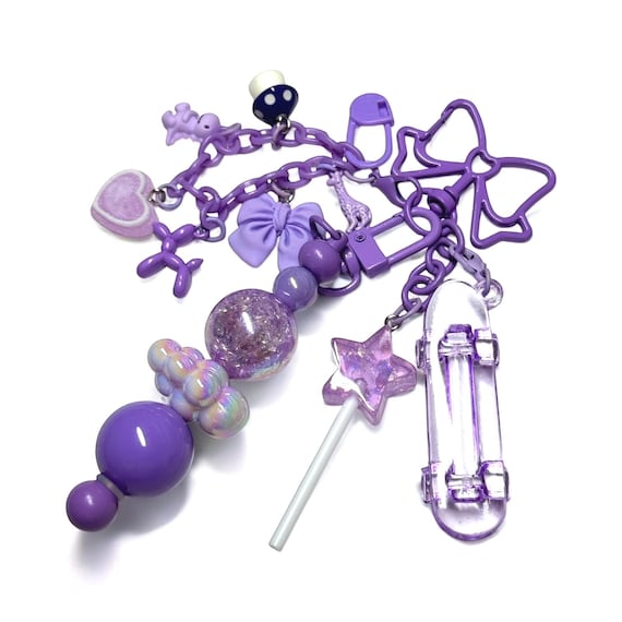 Y2K Purple Charm Keychain: Kawaii Skater Dino Balloon Dog