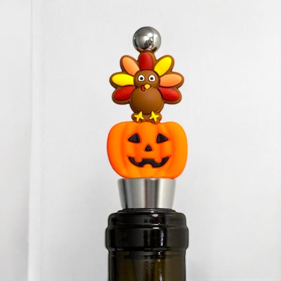 Turkey & Pumpkin Wine Bottle Stopper: Fall Thanksgiving Barware