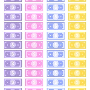 Mini Printable Play Money for Kids - Pastel Cuttable Bills in Purple, Pink, Blue, and Yellow - Pretend Play, Homeschool & Reward System PDF