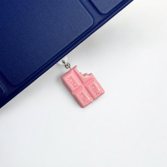 Pink Milk Chocolate Bar Dust Plug Charm – Cute Device Accessory for USB-C, Lightning, and Micro-USB Ports