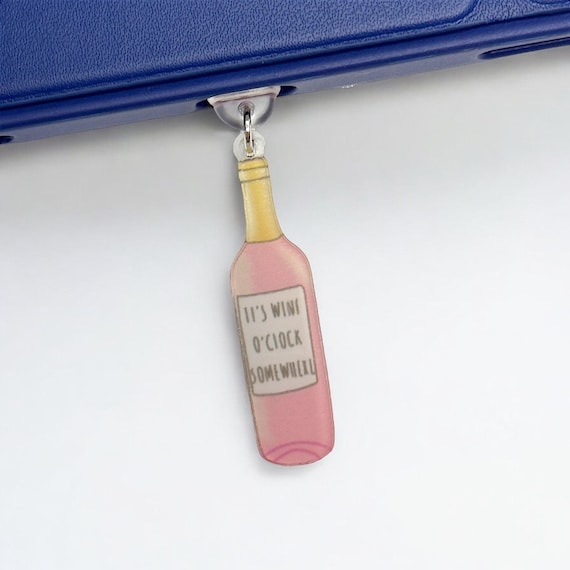 Wine Bottle Dust Plug Charm: Fits USB-C, Lightning, Micro-USB Ports