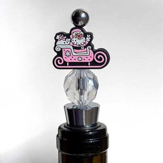 Pink Santa Sleigh Wine Stopper: Sparkling Crystal Christmas Barware