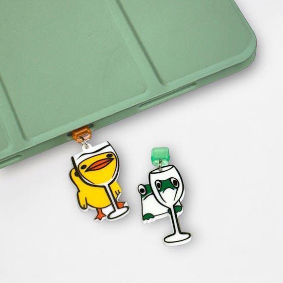 Cute Duck & Frog Dust Plug Charms - USB-C, Micro USB, and Lightning Port Covers