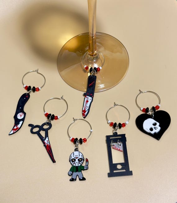 Horror Themed Wine Charms Set - Spooky Glass Markers for Halloween and Horror Fans