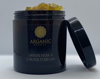 Argan black soap, Savon noir l'huile d'argan, Savon Beldi Marocain, Gommage, Exfoliant, Beauté, Bain, Hammam, Naturel, 250gr