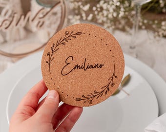 Personalisierter Untersetzer als Gastgeschenk | Namensschild Hochzeit | Platzkarten Geburtstag | Kork
