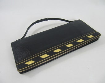 Art Deco Handbag Clutch Leather Evening Bag with Dance Card Case