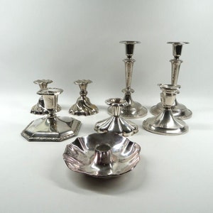 8 old silver-plated candlesticks, candlesticks