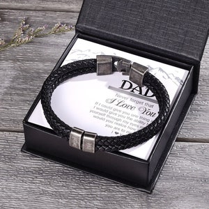 Bracelet prénom personnalisé de 1 à 5 perles avec carte-cadeau, meilleurs cadeaux personnalisés pour un papa de tous les temps, plaque nominative de bracelet en cuir pour homme, cadeau de fête des pères image 1