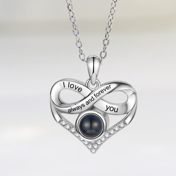 Custom Infinite Photo Projection Necklace Memorial Gift for Mom Infinity Love Necklace Personalized Picture Inside Jewelry