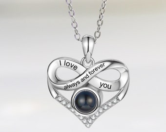 Custom Infinite Photo Projection Necklace Memorial Gift for Mom Infinity Love Necklace Personalized Picture Inside Jewelry