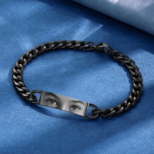 Pulsera con foto de ojo, pulsera de ojo personalizada, pulsera "Te veo", pulsera de pareja, regalo de larga distancia para él, pulsera de barra con imagen de ojo