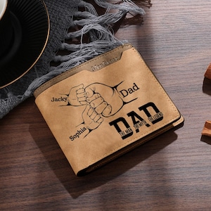 Carteras de cuero personalizadas para hombre, billetera con nombre grabado personalizado para papá e hijos, billeteras de puño a puño para esposo, regalo del Día del Padre para él