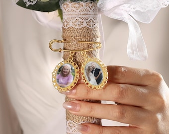 Custom Photo Lapel Pin, Wedding Bridal Bouquet Charm Pin, Wedding Boutonniere Graduation Keepsake Charm, Memorial Photo Sympathy Gift