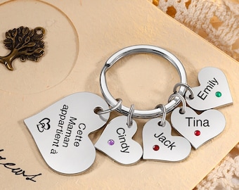 Regalo de nueva mamá Esta mamá pertenece a llavero Nombres de niños Llavero de piedra natal Regalo personalizado del día de la madre Llavero familiar Encanto del corazón