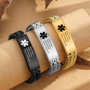 Edelstahl-Armband mit Gravur, Medizinisches Alarmarmband, Allergie-Diabetiker-Epilepsie-Patient-Notfallarmband, Geschenk für Männer