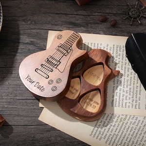 Custom 3-piece Wooden Guitar Picks with Guitar Case Holder,Guitar Picks Storage Personalized Gifts for Guitar Lovers