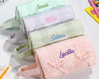 Personalized Name Pencil Case, Back to School Supplies for Kids, Pencil Case Zipper Pouch, Gift for kids Girls, Pencil Case with bow