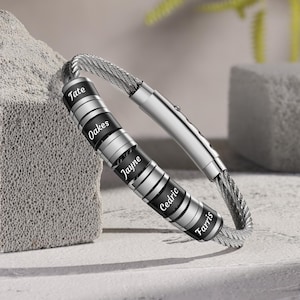 Pulsera ajustable para el Día del Padre, pulsera de cable con cuentas grabadas de 2 a 5 nombres para hombre, pulsera con palabra personalizada para pareja, regalo personalizado para él