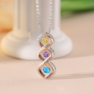 Personalized Custom Name Necklace with Birthstones, Promise Necklace Rose Gold, Family Anniversary Birthday Gift for Mom, Mother's Day Gift