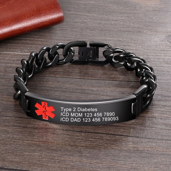 Free Engrave Personalized Custom Medical Alert Bracelet for Men Women 7.5 to 9.5 Inches Long Emergency Medical Bracelets Alert ID Bracelets