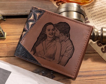 Free Engraving Picture Wallet Personalized Custom Photo Wallet with text Leather Wallet For Men Father Gifts For Him (3 colors)