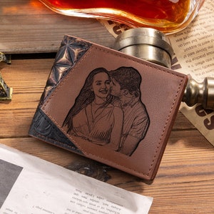 Free Engraving Picture Wallet Personalized Custom Photo Wallet with text Leather Wallet For Men Father Gifts For Him (3 colors)