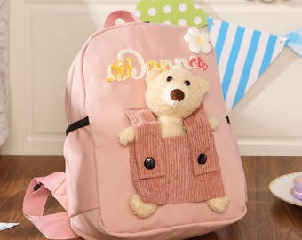 Personalized Kids Backpack With Name, Teddy Bear Backpack, Preschool Backpack, Lunch Bag,School Bag for Toddler, Birthday Gift for Girls