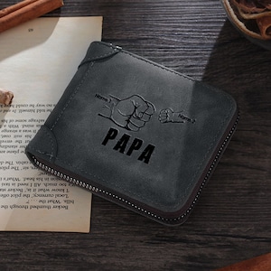 Papá Cremallera Cartera Personalizada Puño a Puño Padre e Hijos Nombre, Cartera para Hombres Regalos Personalizados para Él, Papá, Esposo, Regalo del Día del Padre