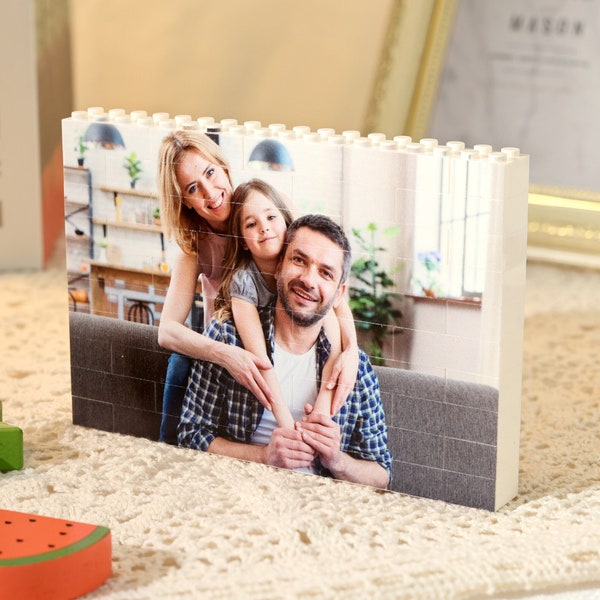Bloc de construction personnalisé 2 photos rectangle puzzle blocs d'images cadeaux pour couples, pour famille, cadeau de fête des mères