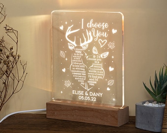 Personalized Acrylic LED Lamp Custom Text Couple Name Night Light Anniversary Wedding Gift I Choose You Desk Plaque Lamp for Her