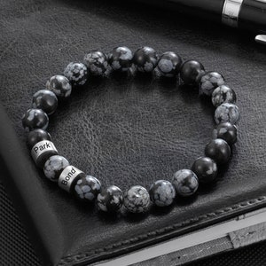 Custom 2-4 Name Malachite Bead Bracelet Jewelry Personalized Gifts Engraved ID Name Bangle Bracelet for Men,Husband,Fathers Day Gift