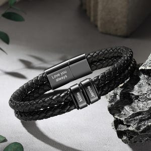 Pulseras personalizadas con nombre para hombre, pulsera de cuero personalizada con 2-6 apellidos, regalo para el Día del Padre para papá, esposo, hijo.