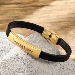 Pulsera con nombre de identificación para hombre, pulsera personalizada, pulseras con placa de nombre grabada, joyería minimalista, regalo para marido, papá, novio y padre