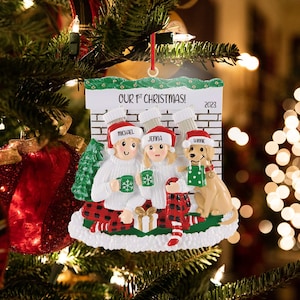 Personalized Family Christmas Wood Ornament with Dog Custom Engraved Family of 2-4 Names Decoration First Christmas Gift Dog Lover Gifts