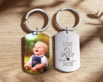 Personalisierter Kinderbild-Schlüsselanhänger für Papa, personalisierter Namens-Herren-Schlüsselanhänger, Familienfoto-Schlüsselanhänger, Geschenkideen zum Jahrestag, Vatertagsgeschenk