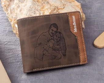 Custom Picture Wallet - Engraved Men's Wallet with Your Favorite Photo - Personalized Gift for Dad, Grandpa, Husband,Father's Day Gift
