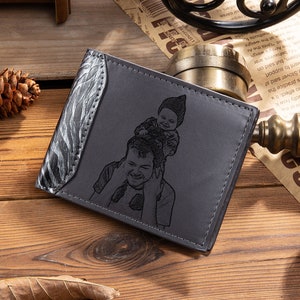 Cartera fotográfica personalizada personalizada Costura impresa Cartera de cuero PU Cartera de imagen grabada para hombres, esposo, padre Regalos de Navidad para él