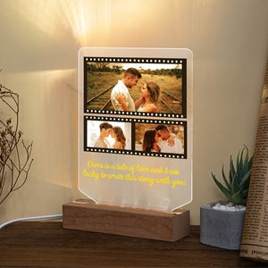 Benutzerdefinierte 3 Foto Nachtlampe mit USB Personalisierte Bild LED Licht,Familie Paar Foto Nachtlicht Schreibtischlampe,Raum Dekoration,Geschenk für Sie