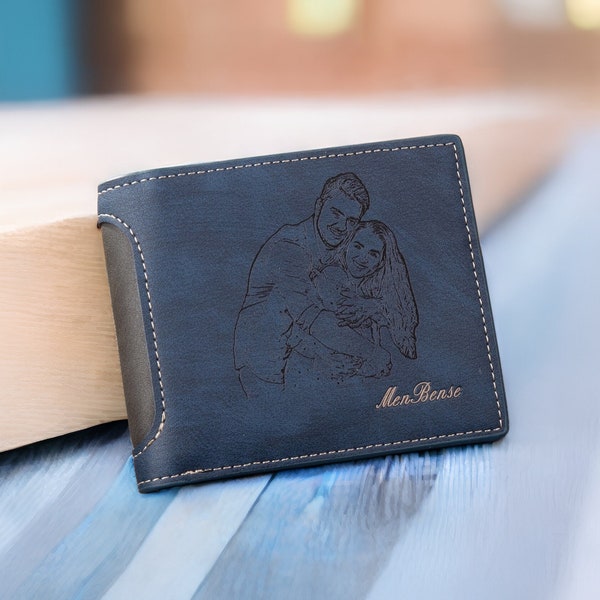 Personalized Men's Wallet Custom Photo with Engraved Name Text,picture Wallet Blue -  Gifts for Him,Dad,Father's Day Gift