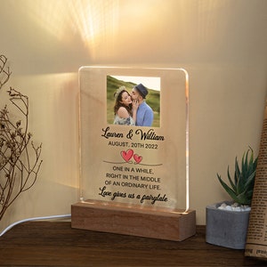 Personalized LED Photo Night Light,Custom Lamp Picture Frame Glass Art Photo Engagement Wedding Anniversary Gift for Couple Wife Him Her