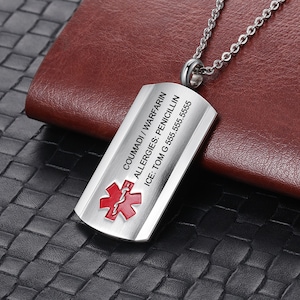 Aanpasbare medische identificatie ketting Emergency Medical Alert ID Dog Tag roestvrij stalen hanger ketting voor mannen vrouwen voor papa