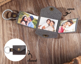 Leather Keychain for Men Mini Photo Album Keychain Personalized Photo Book for Him Memories Picture Frame Anniversary Father's Day Gift