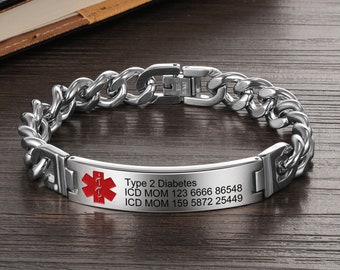 Personalized Custom Medical Alert Bracelet for Men Women Emergency Medical Bracelets Alert ID Bracelets for Adults Medical Alert Bracelet