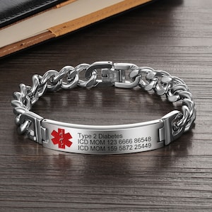 Gepersonaliseerde aangepaste medische waarschuwingsarmband voor mannen vrouwen medische noodarmbanden Alarm ID-armband voor volwassenen Medische waarschuwingsarmband