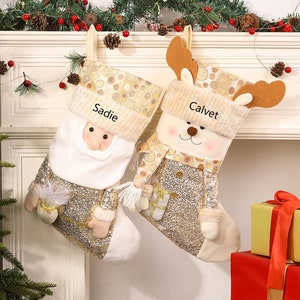 Cartoon Santa Stockings Custom Embroidered Name Christmas Stocking Holiday Stockings for Family Decoration Christmas Gift