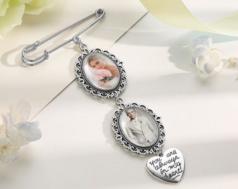 Broche personalizado com foto de casamento em memória do noivo, pingente personalizado para buquê de noiva, pingente para boutonnière, presente para o noivo.